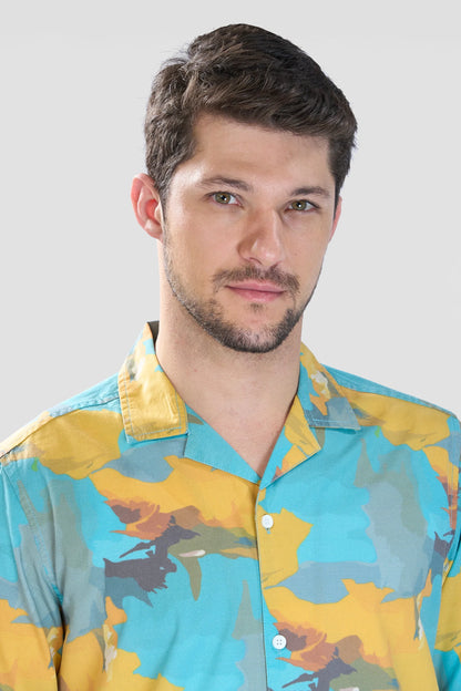 Xkind Teal Blue Abstract Printed Relaxed Fit Shirt - Distacart