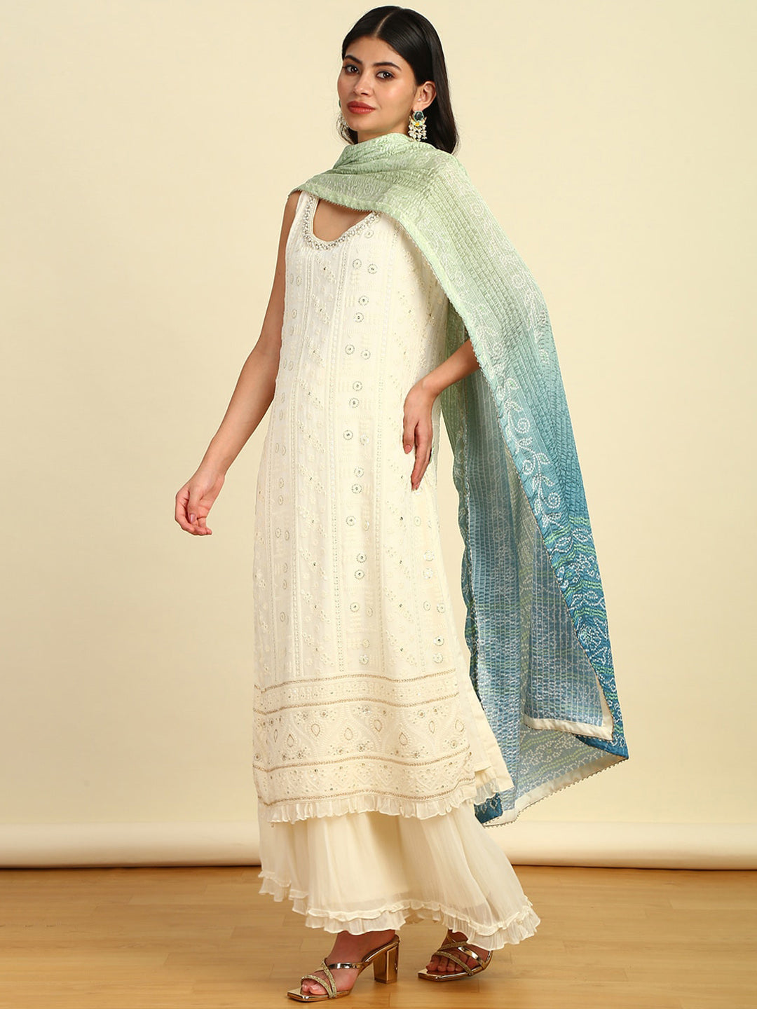 Soch Floral Embroidered Regular Sequinned Kurta with Sharara & Dupatta - Distacart