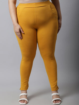 TAG 7 Women Plus Size Mustard Solid Leggings - Distacart