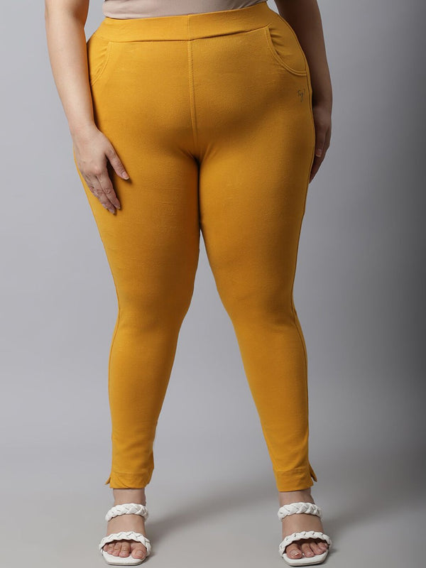 TAG 7 Women Plus Size Mustard Solid Leggings - Distacart