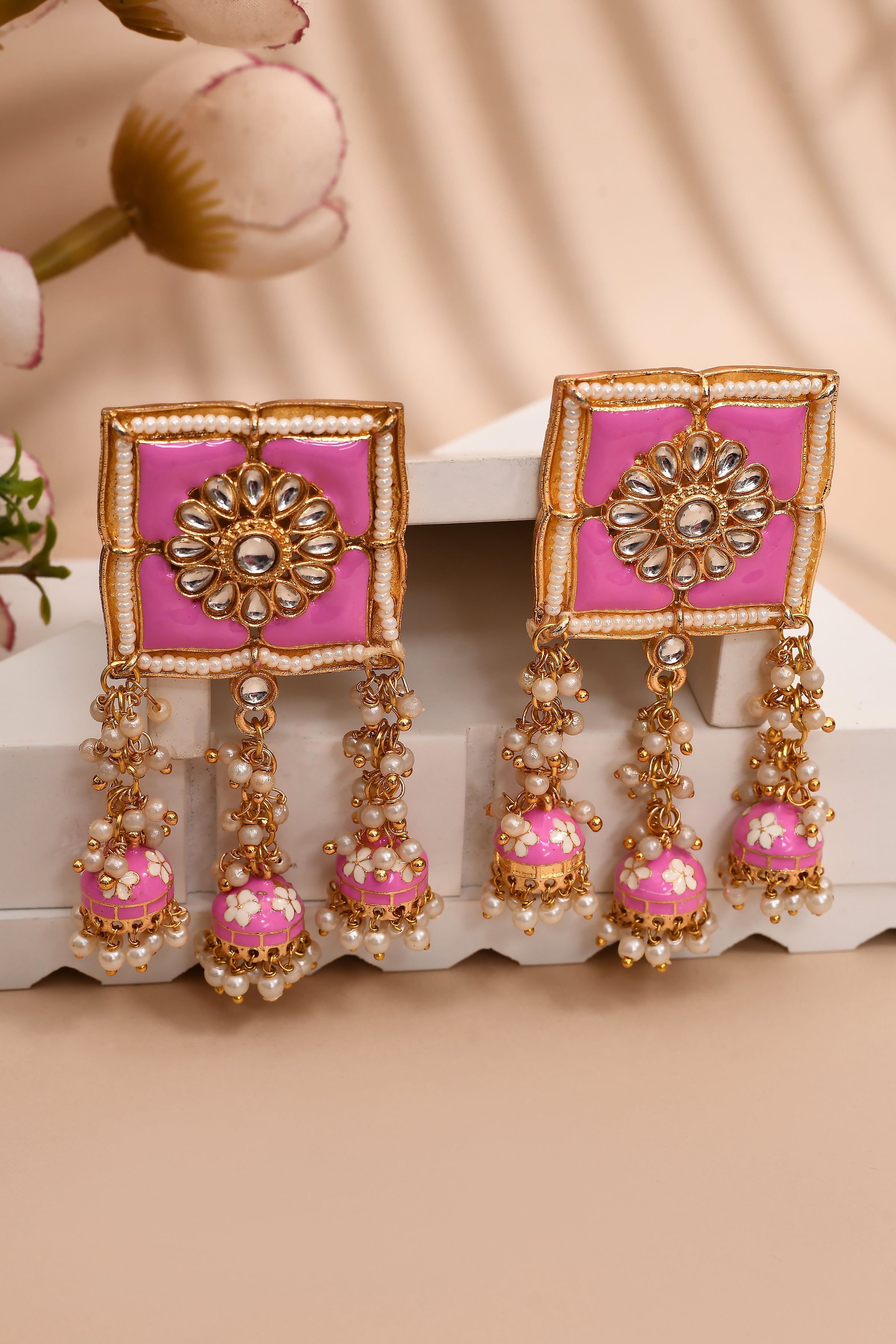 New Stylish Meenakari Pink Jhumki Earring for Womens by House of Ree - Distacart