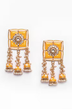 Thumbnail for New Stylish Meenakari Yellow Jhumki Earring for Womens by House of Ree - Distacart
