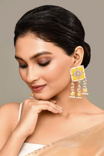 Thumbnail for New Stylish Meenakari Yellow Jhumki Earring for Womens by House of Ree - Distacart