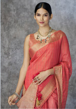 Thumbnail for Anaita Red Cotton Silk Zari Woven Work Saree With Blouse Piece - Distacart