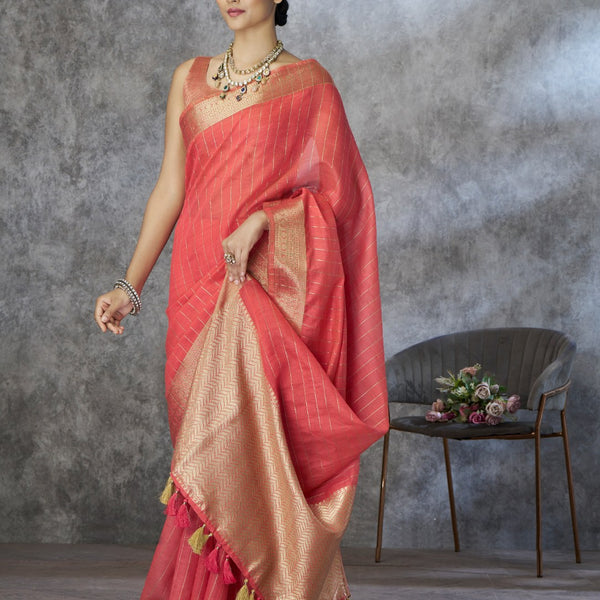 Anaita Red Cotton Silk Zari Woven Work Saree With Blouse Piece - Distacart