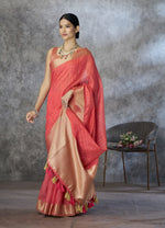 Thumbnail for Anaita Red Cotton Silk Zari Woven Work Saree With Blouse Piece - Distacart
