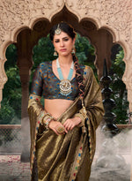 Thumbnail for Anaita Designer Dark Mehendi Weaving Soft Tissue Silk Saree With Designer Blouse - Distacart