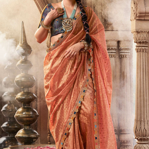 Anaita Designer Orange Weaving Soft Tissue Silk Saree With Designer Blouse - Distacart