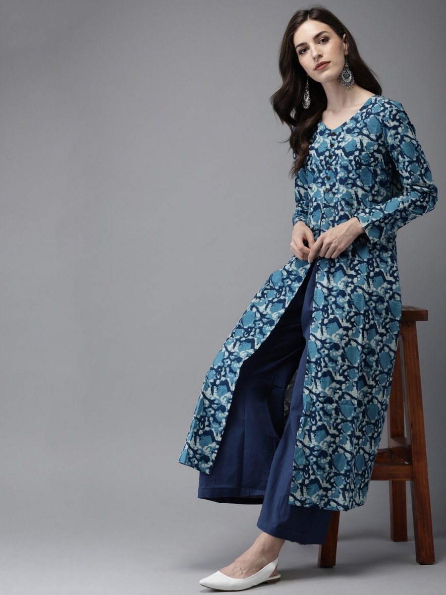 Anouk Women Navy Blue Printed Kurta with Palazzos - Distacart