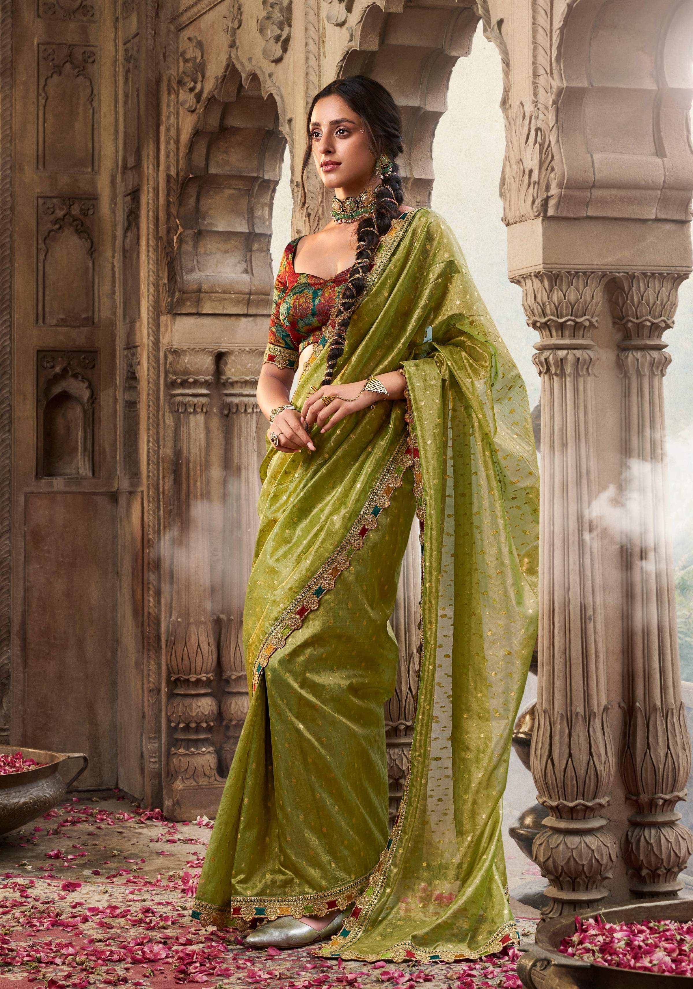 Anaita Designer Light Green Weaving Soft Tissue Silk Saree With Designer Blouse - Distacart