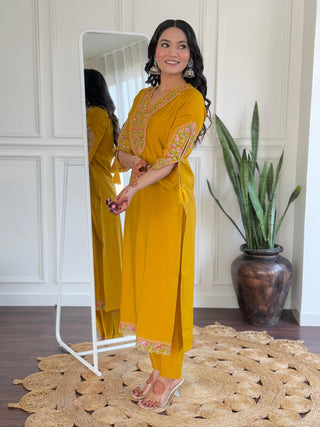 The52 Beautiful Women's Thread work Viscose Fabric Straight Kurta, Pant and Dupatta Set