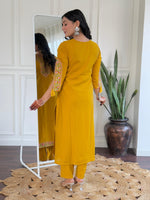 Thumbnail for The52 Beautiful Women's Thread work Viscose Fabric Straight Kurta, Pant and Dupatta Set