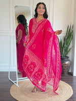Thumbnail for The52 Beautiful Women's Thread work Viscose Fabric Straight Kurta, Pant and Dupatta Set