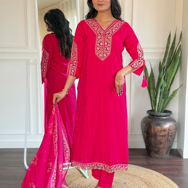 The52 Beautiful Women's Thread work Viscose Fabric Straight Kurta, Pant and Dupatta Set - Distacart