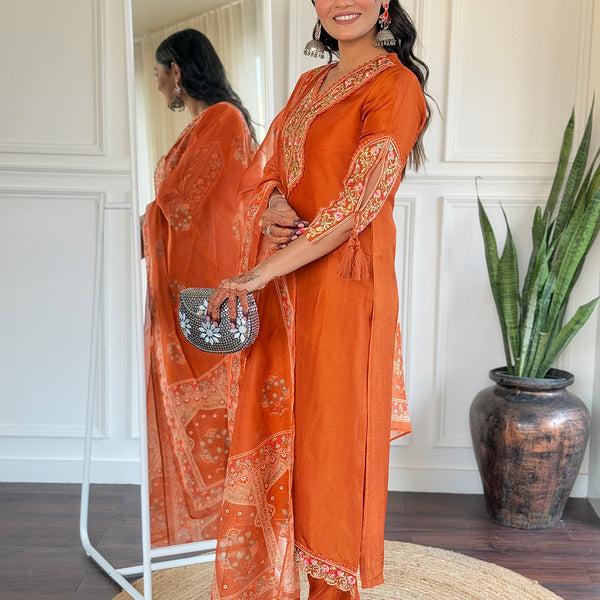 The52 Beautiful Women's Thread work Viscose Fabric Straight Kurta, Pant and Dupatta Set - Distacart