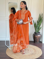 Thumbnail for The52 Beautiful Women's Thread work Viscose Fabric Straight Kurta, Pant and Dupatta Set