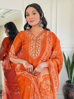 Thumbnail for The52 Beautiful Women's Thread work Viscose Fabric Straight Kurta, Pant and Dupatta Set