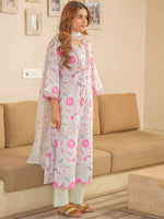 Thumbnail for Sangria Floral Printed Pleated A-Line Kurta With Palazzos & Dupatta