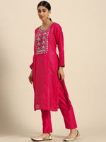 Thumbnail for All About You Ethnic Motifs Embroidered Chanderi Silk Kurta with Trousers & With Dupatta - Distacart