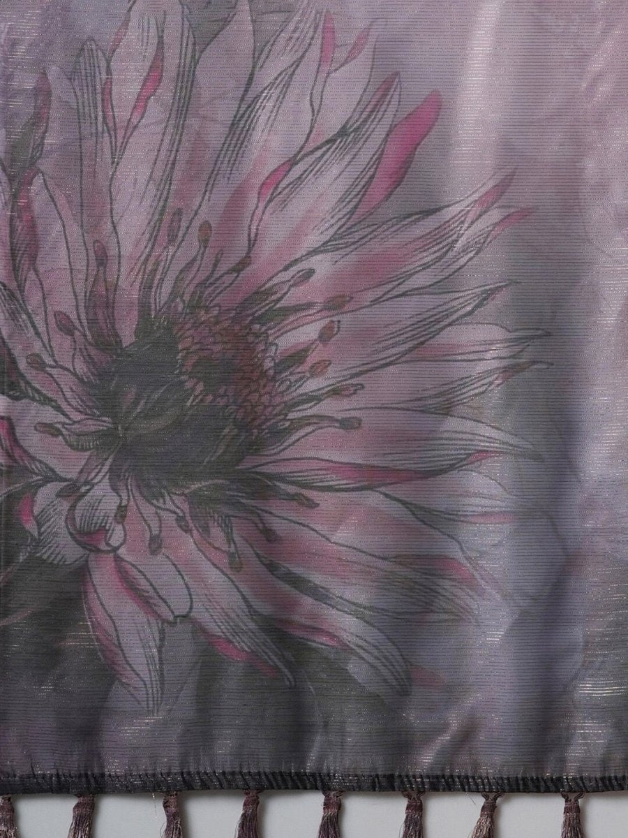 Anouk Mauve & Green Floral Printed Organza Saree - Distacart