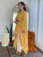 Thumbnail for The52 Women's Beautiful Art Silk Embroidered Flared Kurta with Pant And Dupatta Set