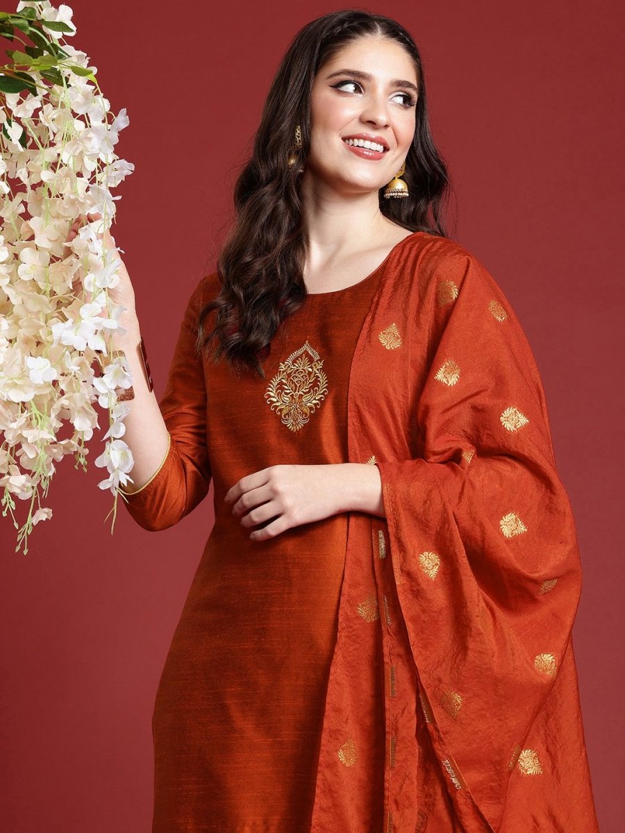 Anouk Women Ethnic Motifs Embroidered Regular Kurta with Trousers & With Dupatta - Distacart