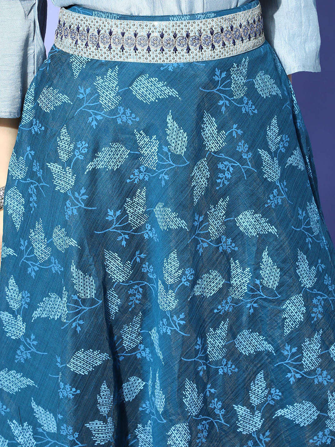 InWeave Blue & Grey Chanderi Skirt Fusion Set