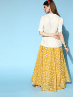 Thumbnail for InWeave Yellow & White Chanderi Skirt Fusion Set