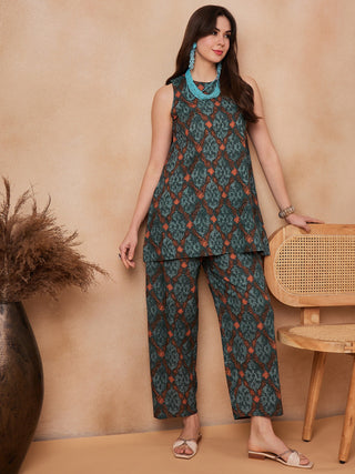 InWeave Aqua Pearl Abstract Printed Co Ords Set - Distacart