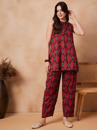 InWeave Red Abstract Printed Co Ords Set
