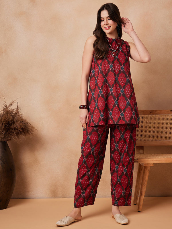 InWeave Red Abstract Printed Co Ords Set
