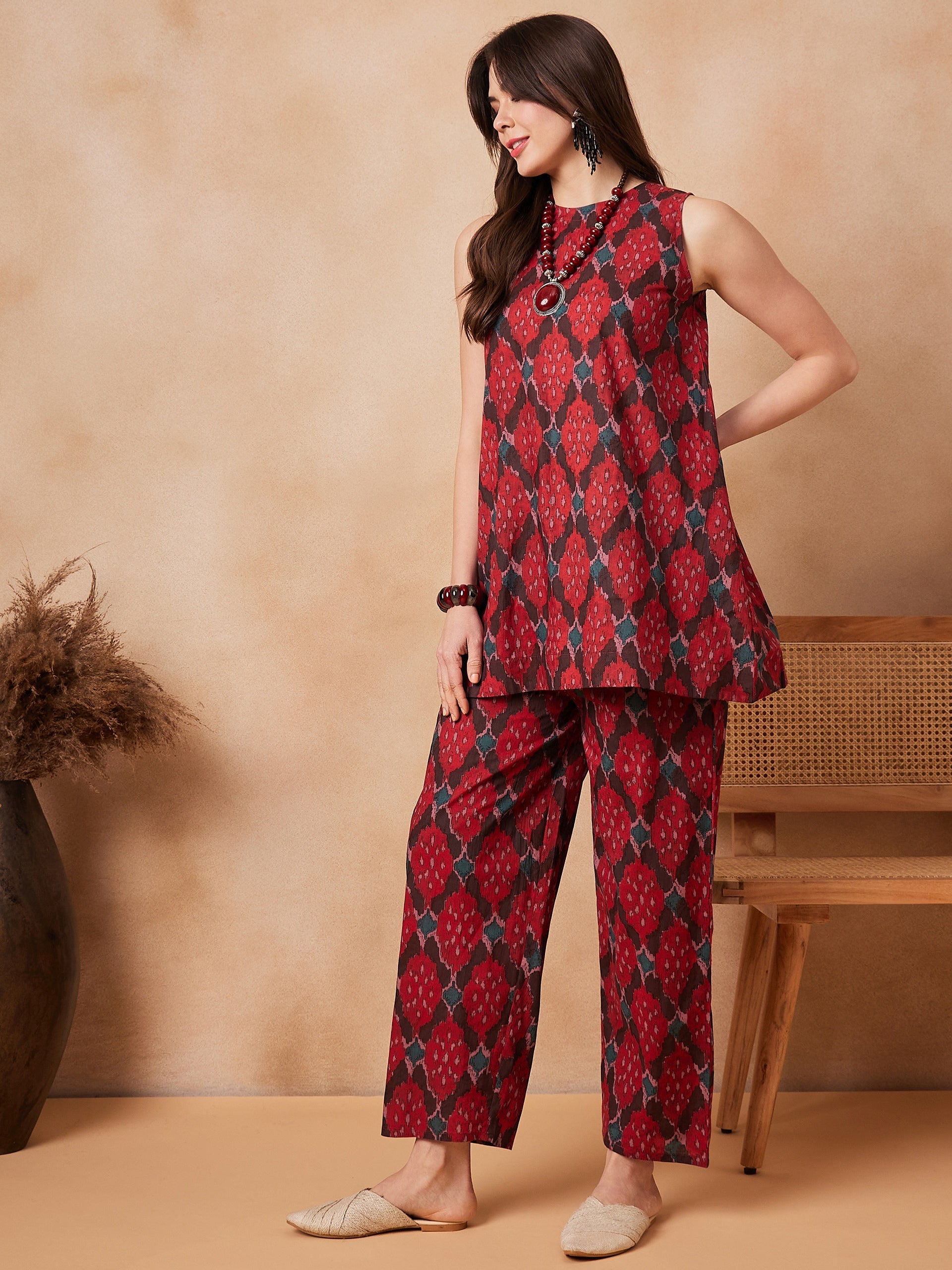 InWeave Red Abstract Printed Co Ords Set - Distacart