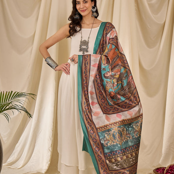 InWeave White Strappy Rama Green Dupatta Set - Distacart