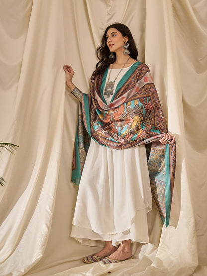 InWeave White Strappy Rama Green Dupatta Set - Distacart