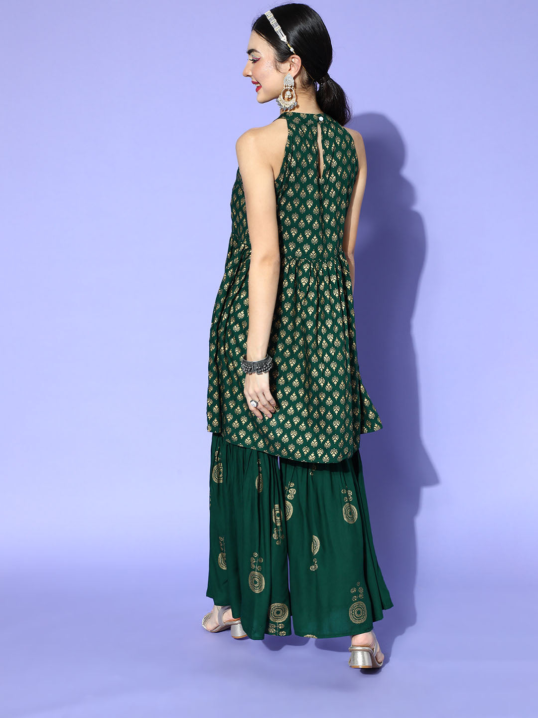 InWeave Green Gold Work Sharara Set - Distacart