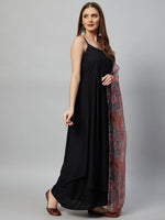 Thumbnail for InWeave Black Strappy Set With Green Organza Dupatta