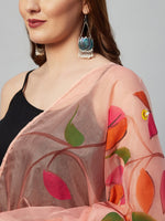 Thumbnail for InWeave Black Strappy Set With Peach Hand Print Dupatta