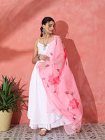 Thumbnail for InWeave White Strappy Kurta Set With Pink Hand Print Dupatta