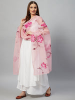 Thumbnail for InWeave White Strappy Kurta Set - Pink Hand Print Dupatta