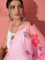Thumbnail for InWeave White Strappy Kurta Set With Pink Hand Print Dupatta