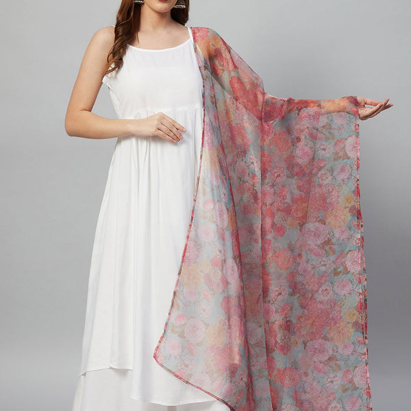 InWeave White Strappy Set - Green Organza Dupatta - Distacart