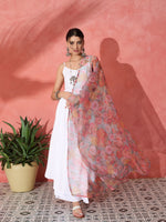 Thumbnail for InWeave White Strappy Set With Green Organza Dupatta
