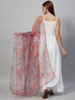 Thumbnail for InWeave White Strappy Set - Green Organza Dupatta