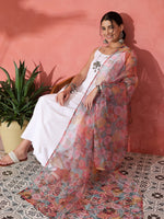 Thumbnail for InWeave White Strappy Set With Green Organza Dupatta