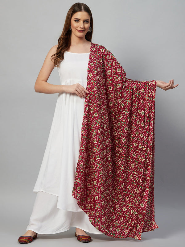 InWeave White Strappy Set - Maroon Fosilk Dupatta