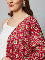 Thumbnail for InWeave White Strappy Set - Maroon Fosilk Dupatta