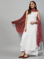 Thumbnail for InWeave White Strappy Set - Maroon Fosilk Dupatta