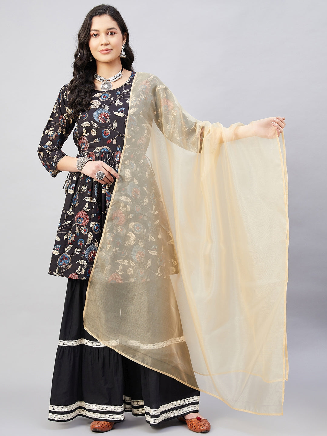 InWeave Black Tropical Sharara Set Gold Or Dupatta - Distacart