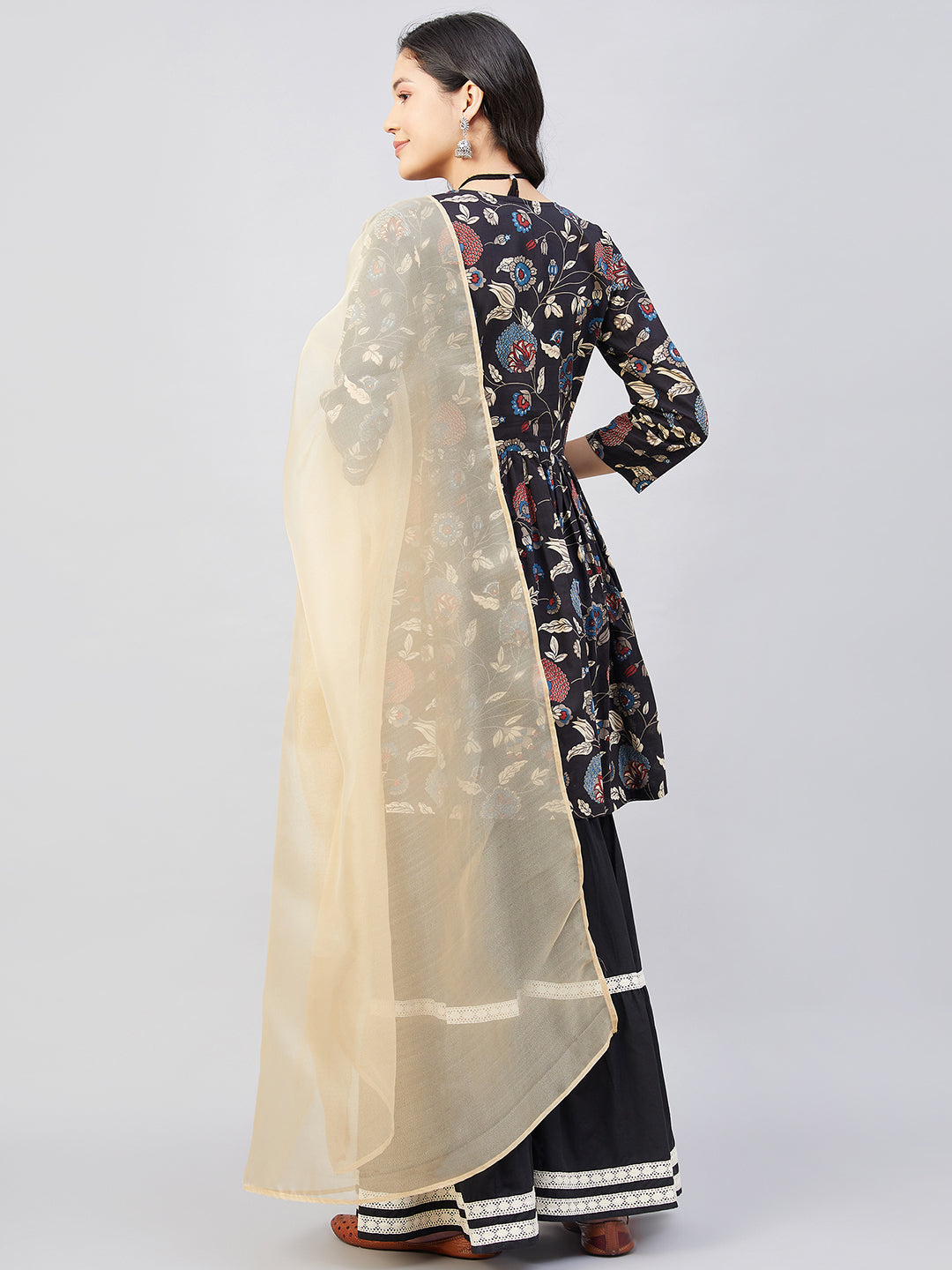 InWeave Black Tropical Sharara Set Gold Or Dupatta - Distacart