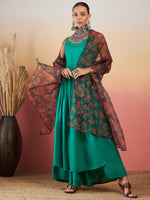 Thumbnail for InWeave Emerald Green Strappy W Black Orange Floral Print Or Dupatta Set